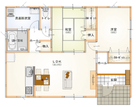 平屋プラン 22坪